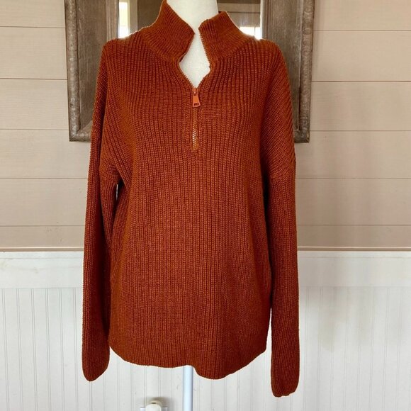 Loose Fit Pullover Fall Mock Turtleneck Rust Sweater Womens Sz S - Picture 1 of 7